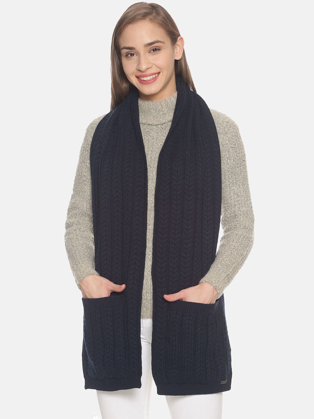 

513 Women Navy Blue Self-Design Mufflers