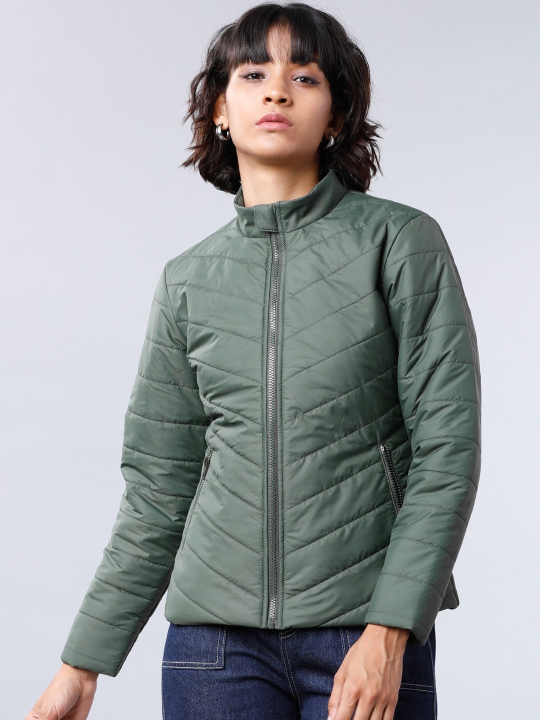 Tokyo Talkies Solid Puffer Jacket, Green