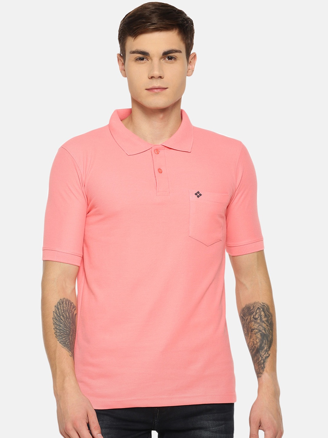 Dollar Men Pink Solid Polo Collar T-shirt