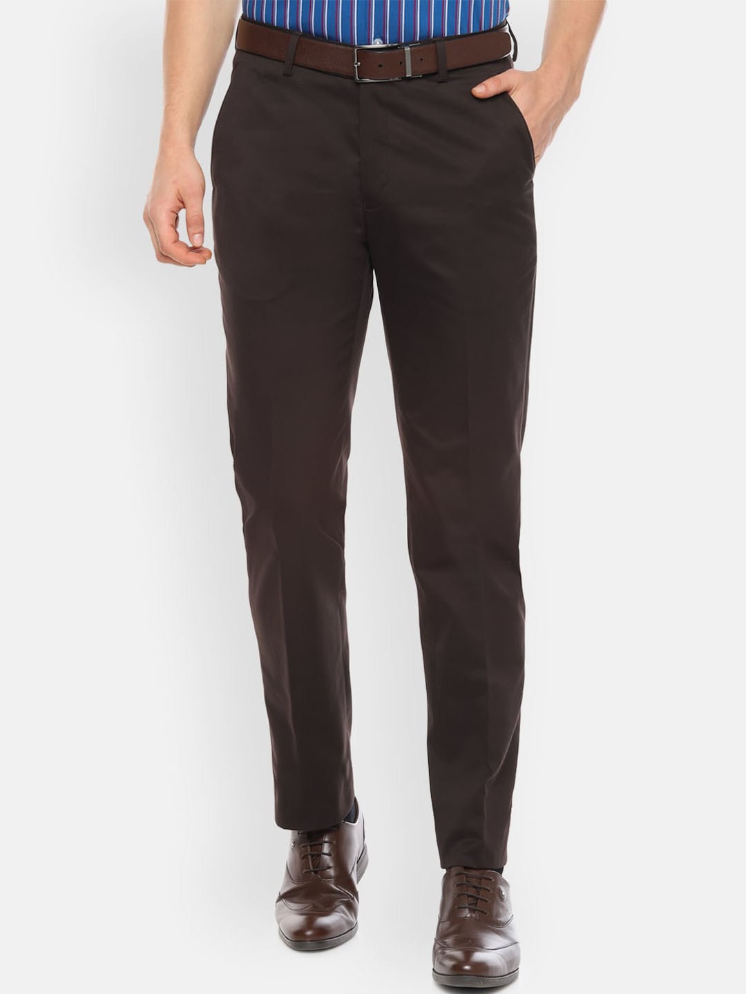

Louis Philippe Men Brown Slim Fit Solid Formal Trousers