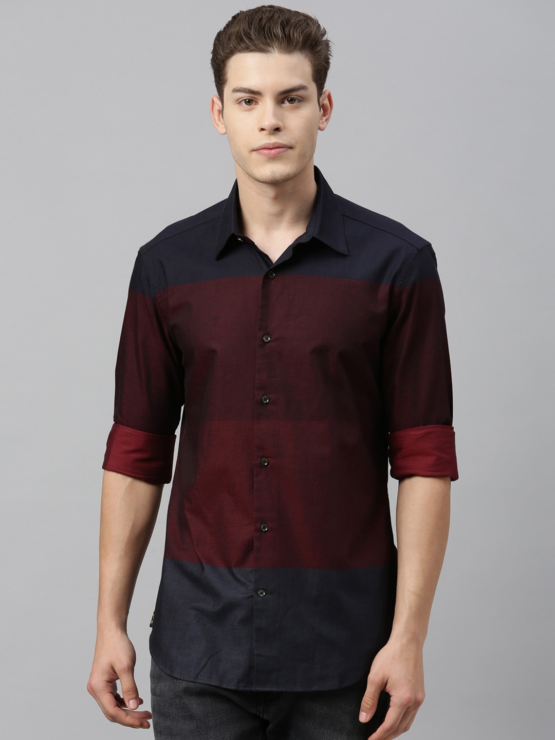 RARE RABBIT Men Cobla Regular Fit Colourblocked Shirt, Red
