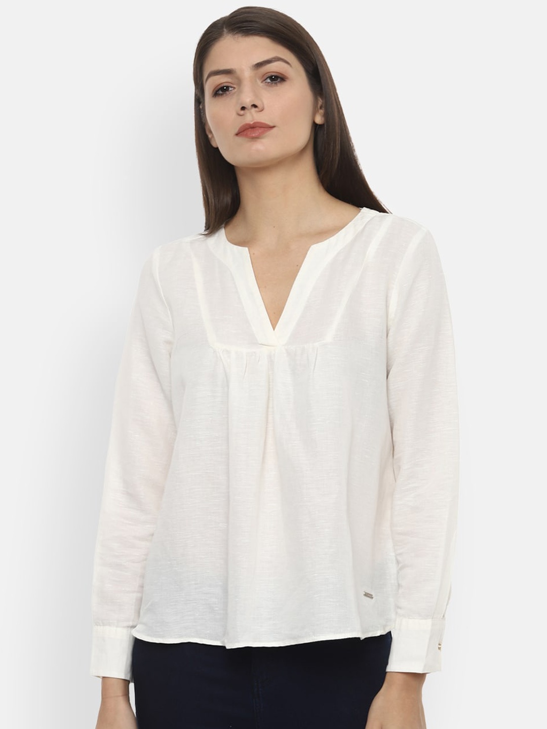 

Van Heusen Woman Women Cream-Coloured Solid Top
