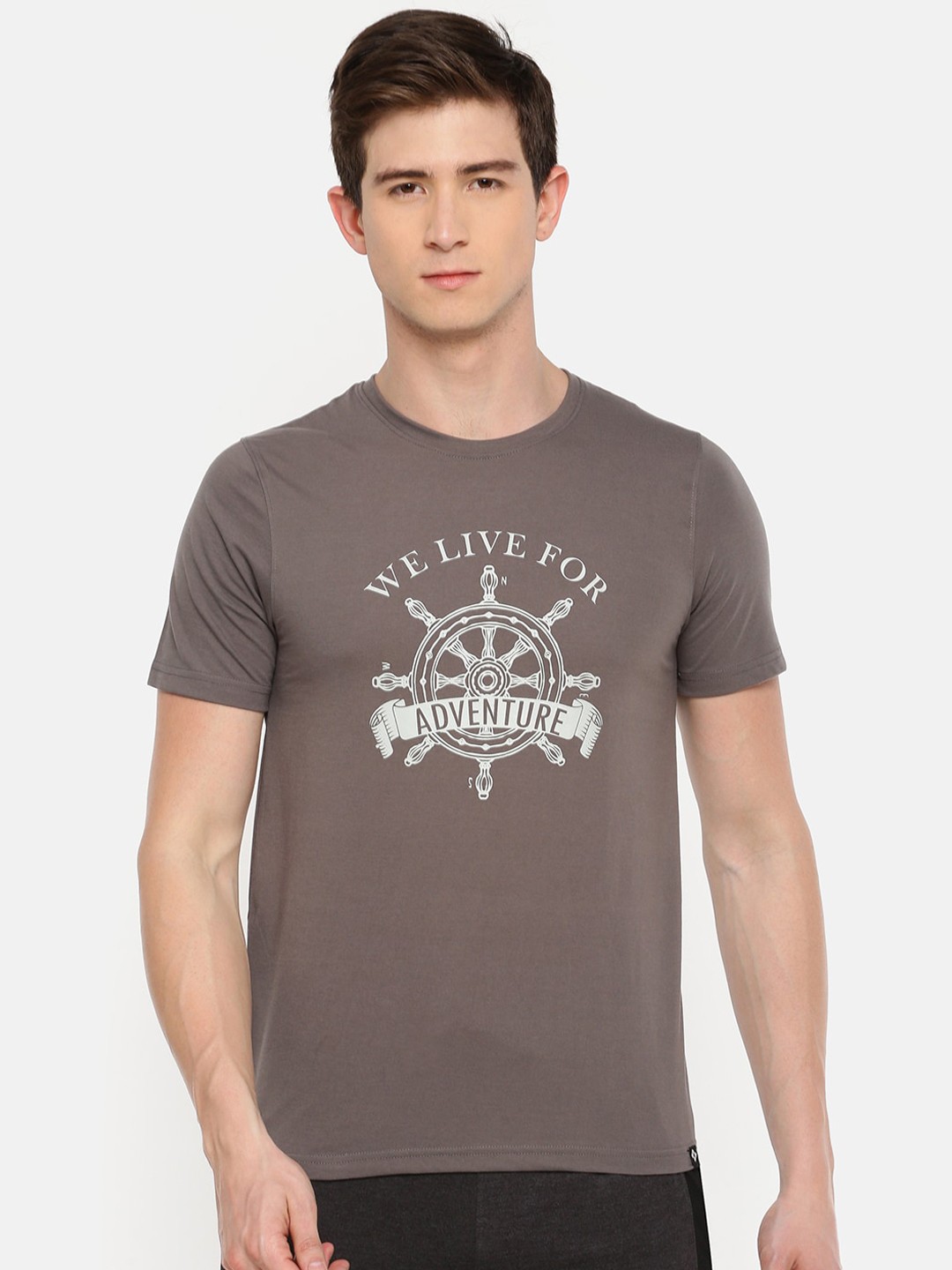 

Dollar Men Grey Printed Round Neck T-shirt