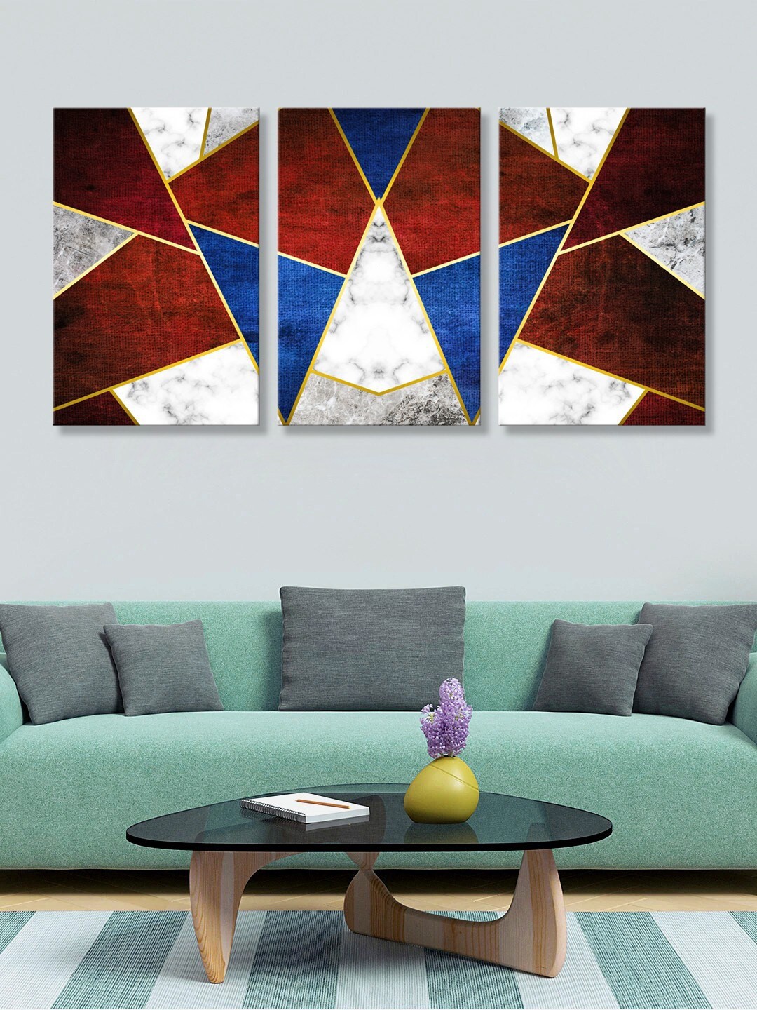 

999Store Set Of 3 White & Brown Abstract Canvas Wall Painting