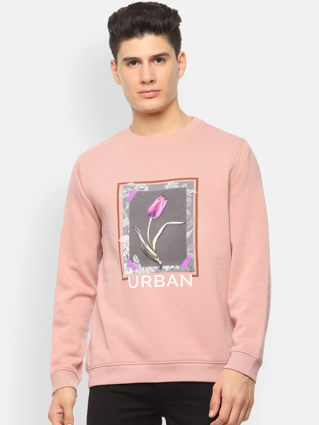

V Dot Men Pink Printed Sweatshirt