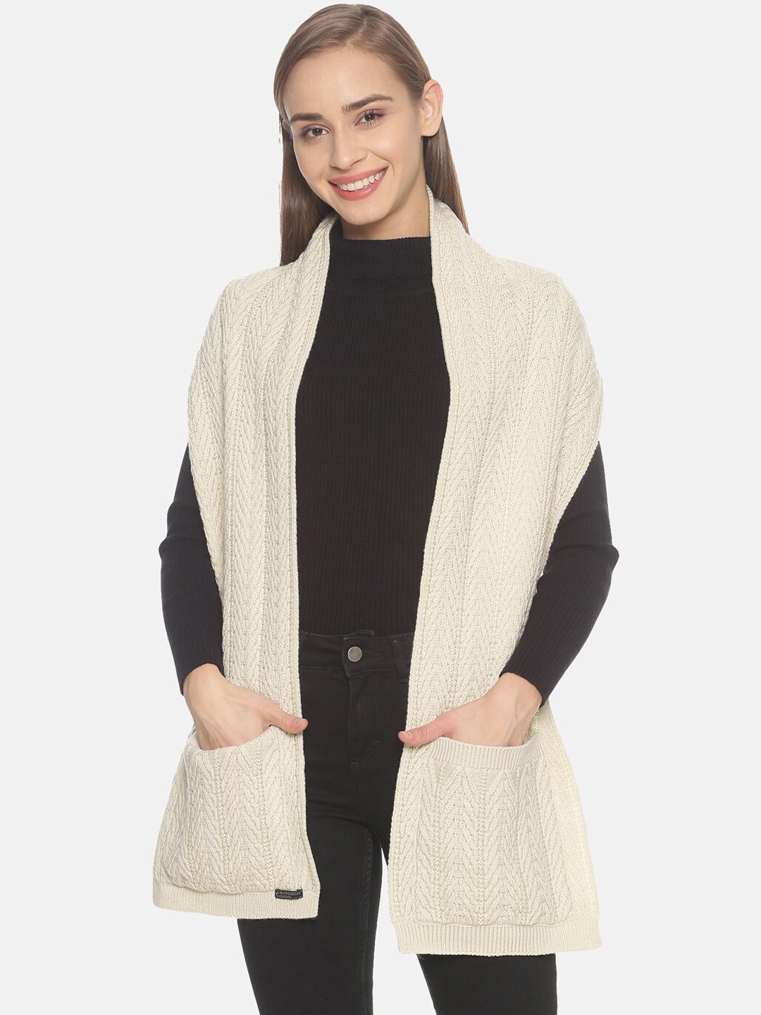 

513 Women Beige Self Design Muffler