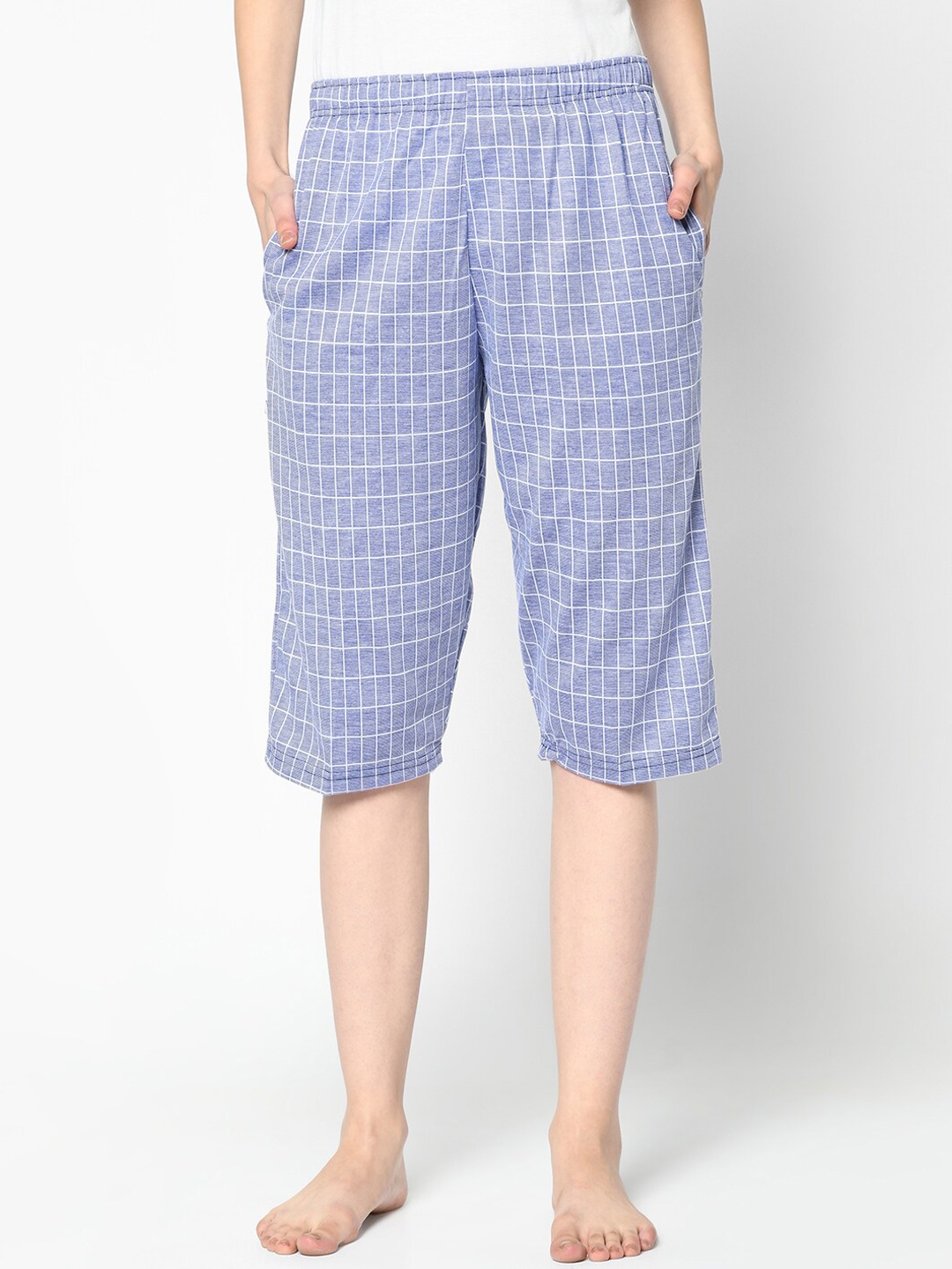 

VIMAL JONNEY Women Blue Checked Lounge Shorts
