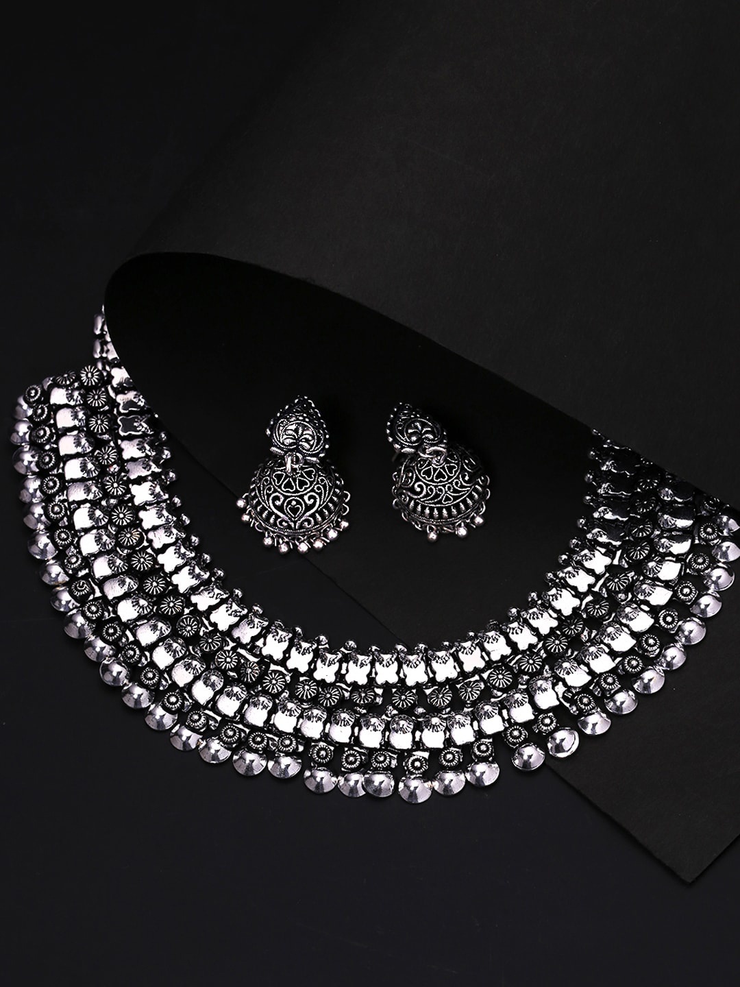 

Yellow Chimes Silver-Plated Handcrafted Oxidised Jewellery Set