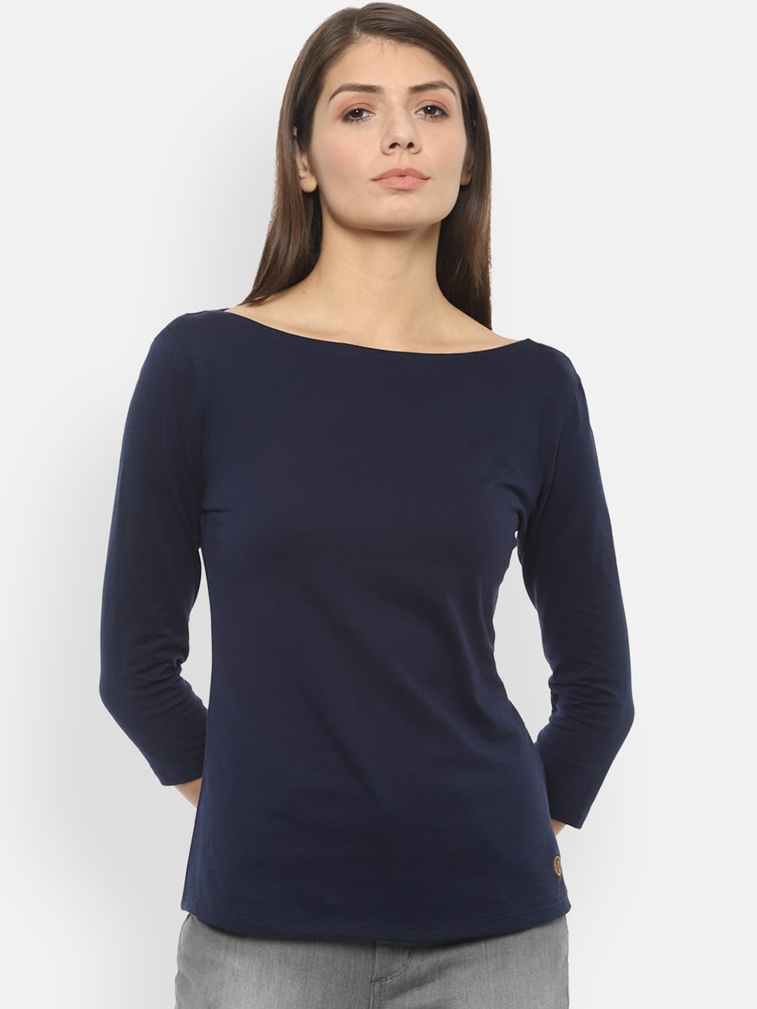 

Van Heusen Woman Navy Blue Solid Pure Cotton Top