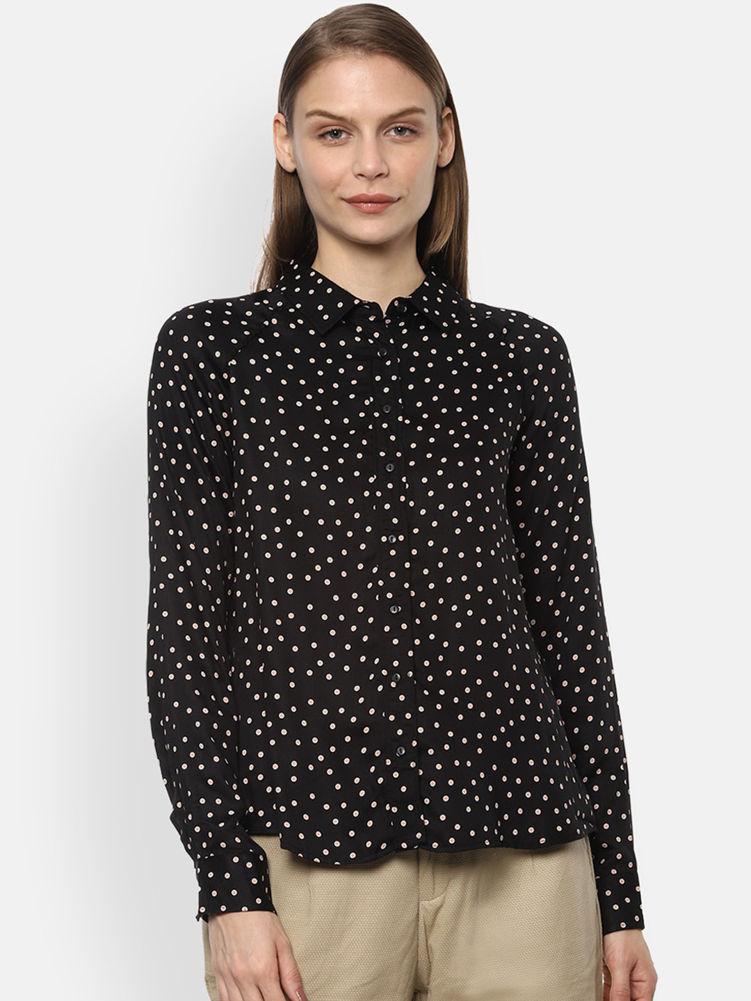 

Van Heusen Woman Women Black & White Regular Fit Printed Casual Shirt