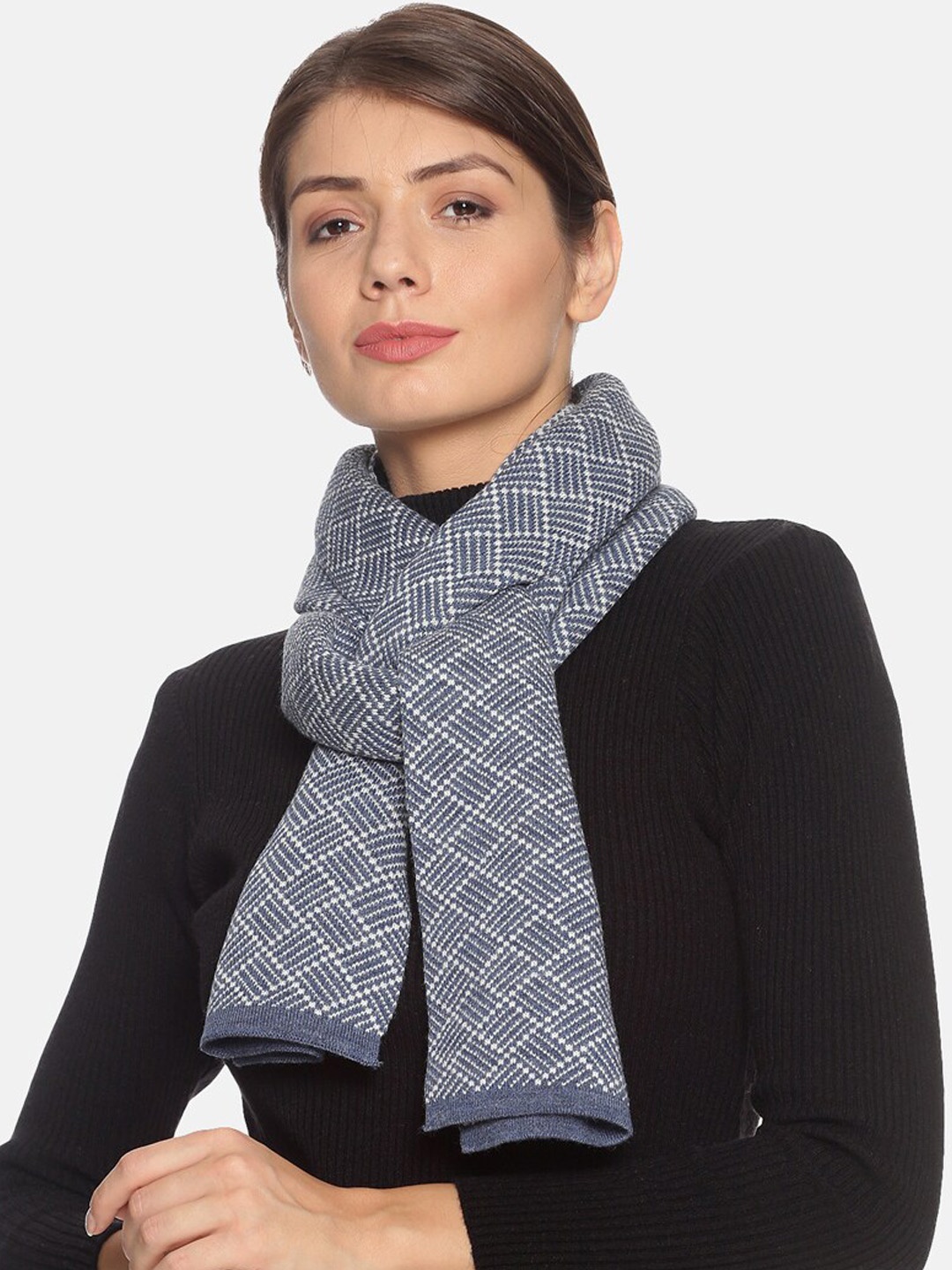 

513 Women Grey & Off-White Self-Design Mufflers