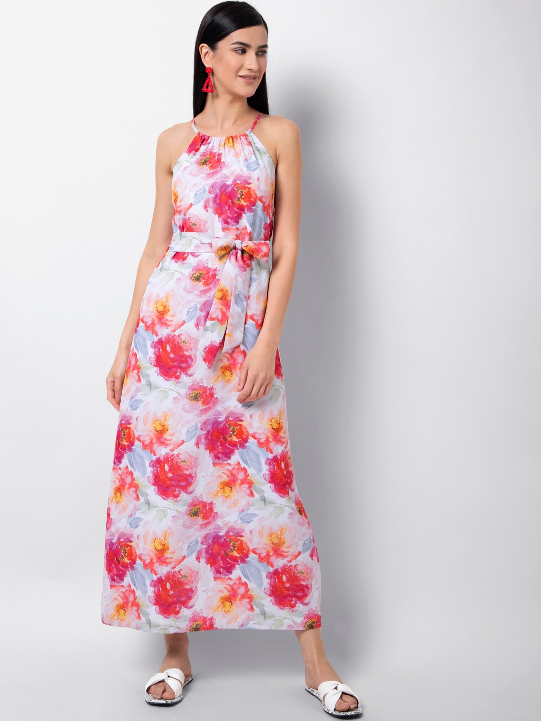 

FabAlley Women Pink & Orange Printed Maxi Dress