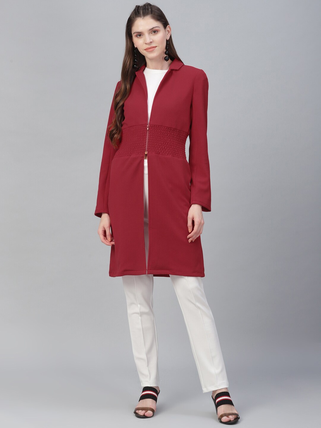 

Athena Women Red Solid Open Front Shrug