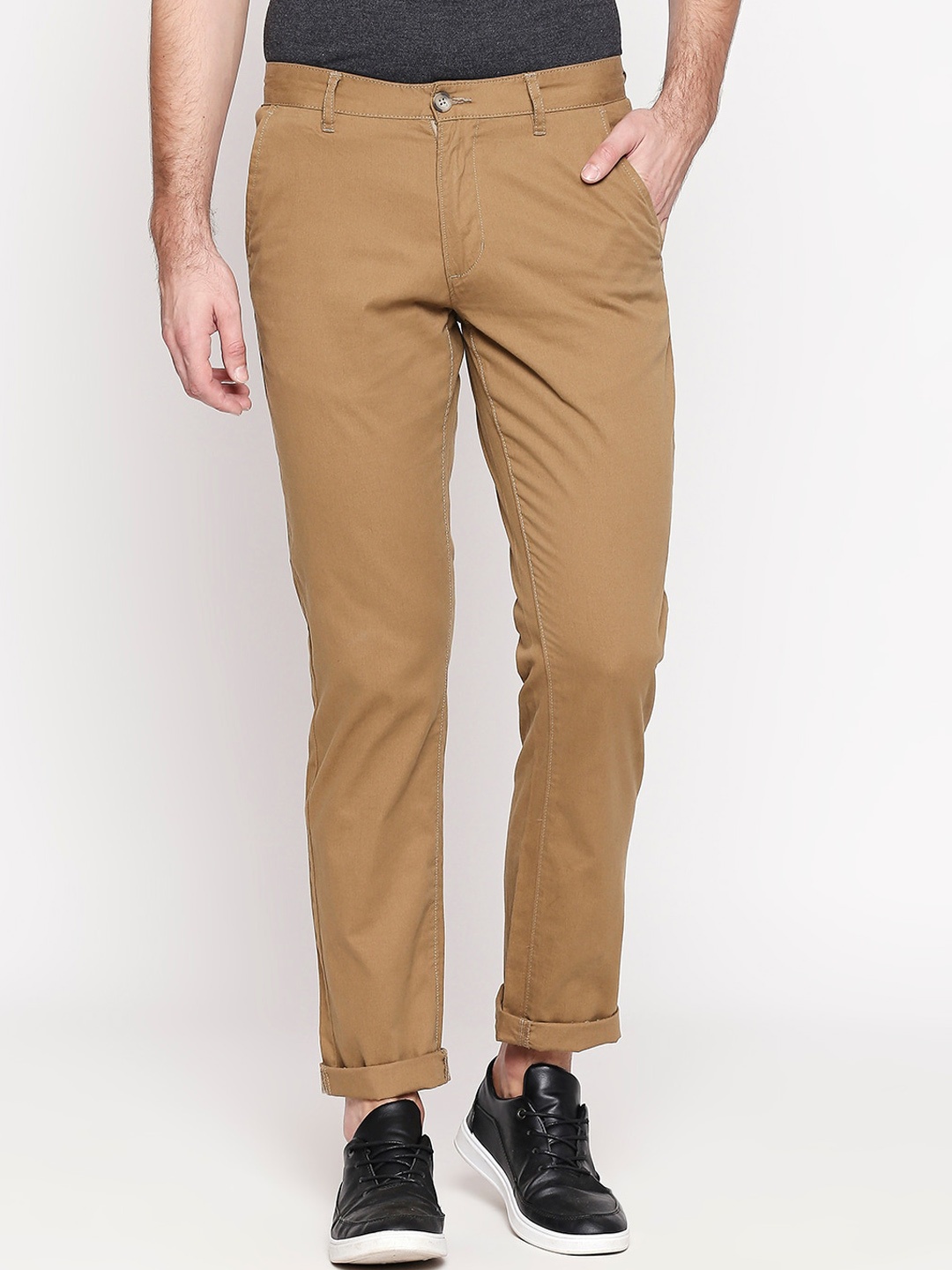 

Spiritus by pantaloons Men Khaki Slim Fit Solid Regular Trousers