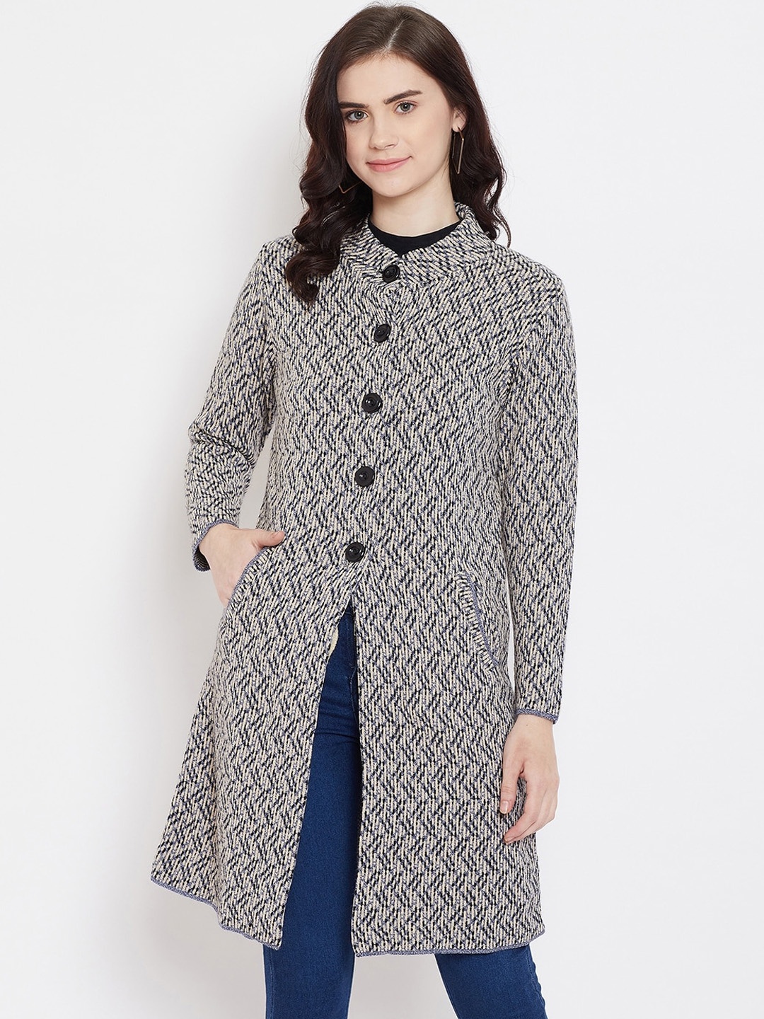 

Zigo Women Black Self Design Longline Cardigan