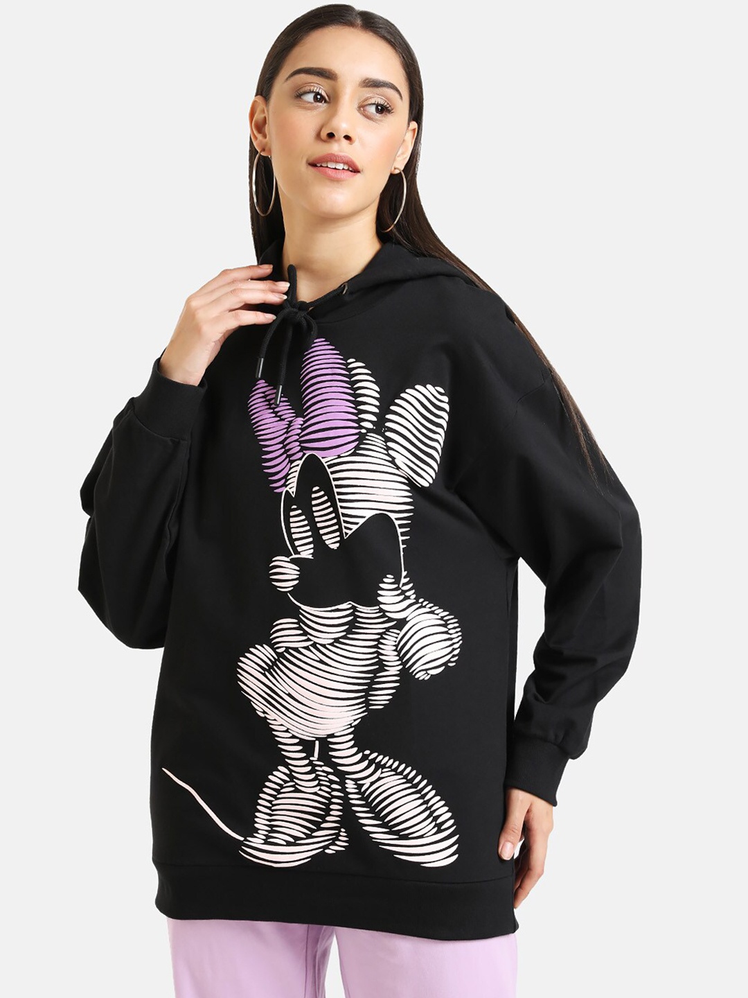 

Kazo Women Black & White Printed Hooded Sweatshirt