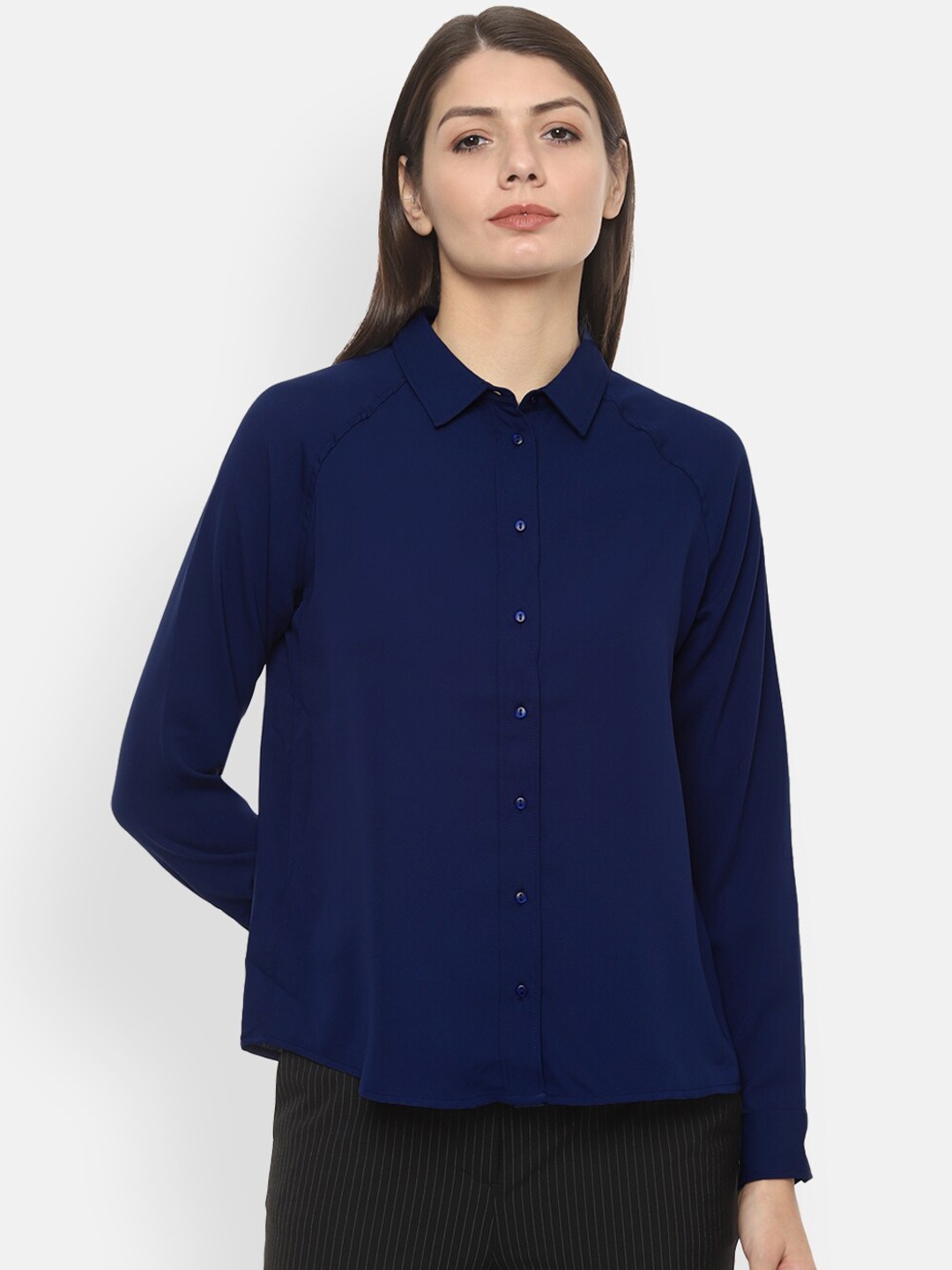 

Van Heusen Woman Navy Blue Regular Fit Solid Casual Shirt