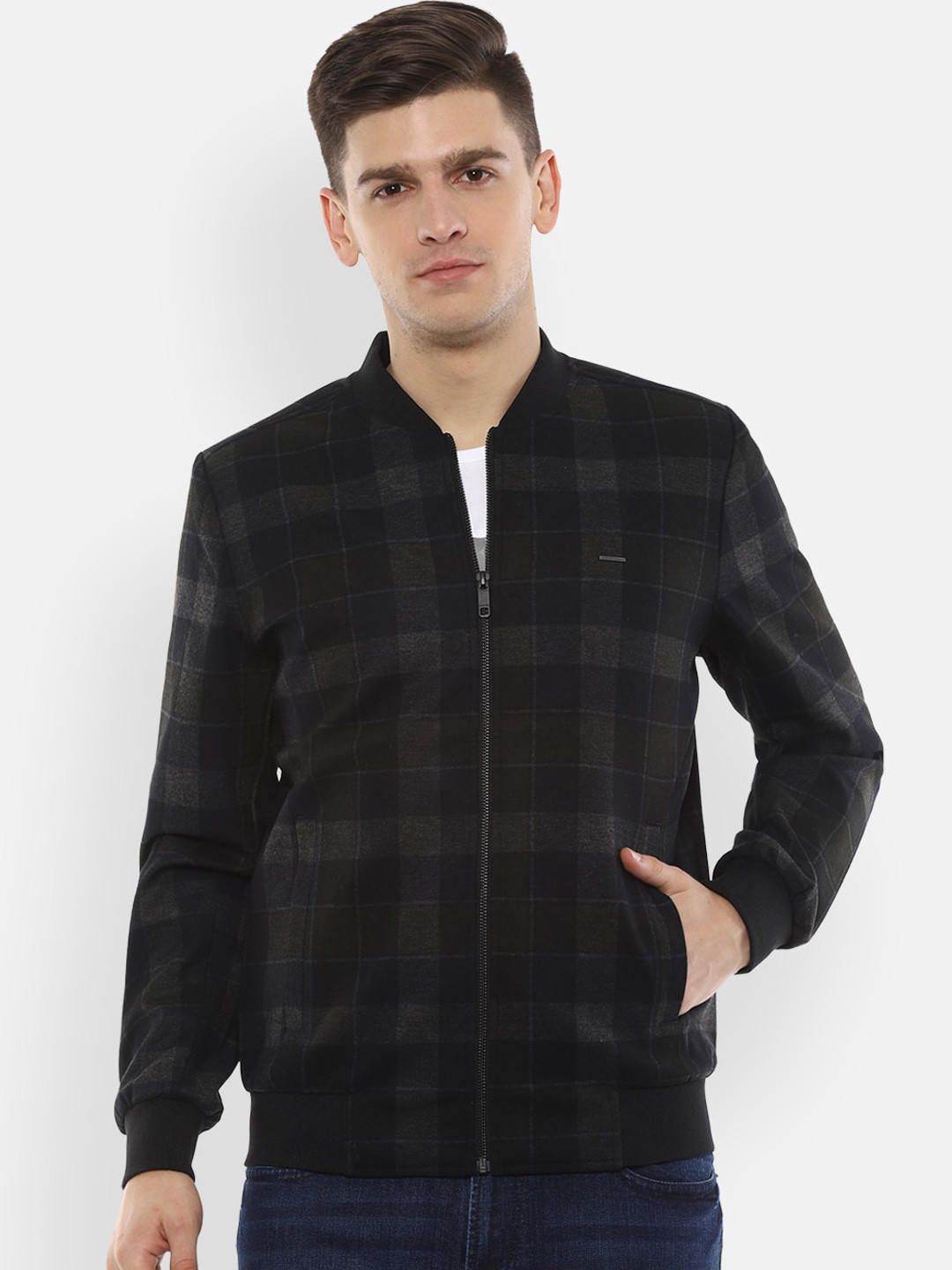 

Van Heusen Men Black & Blue Checked Bomber