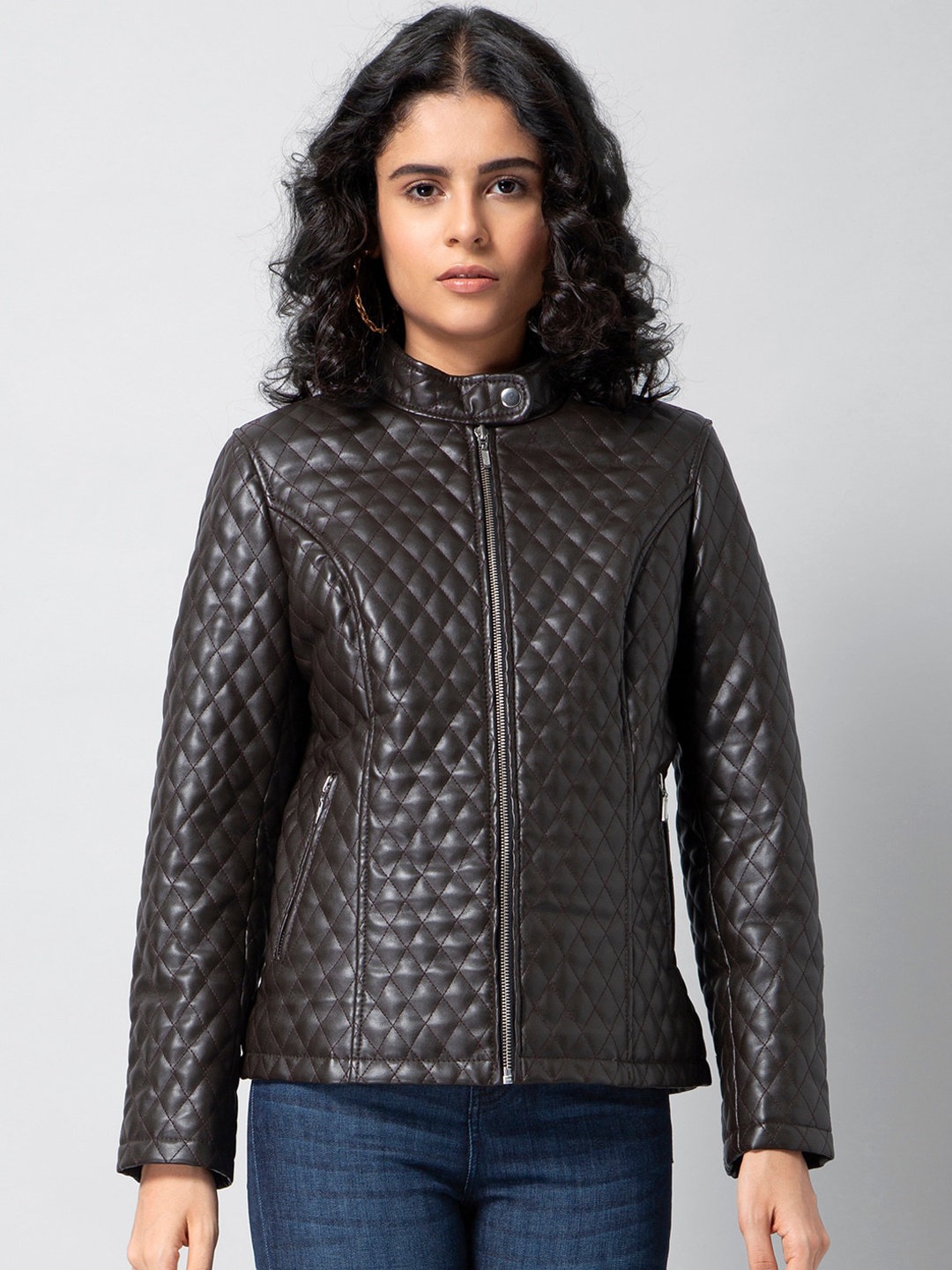 

FabAlley Women Brown Solid Lightweight Quilted Jacket