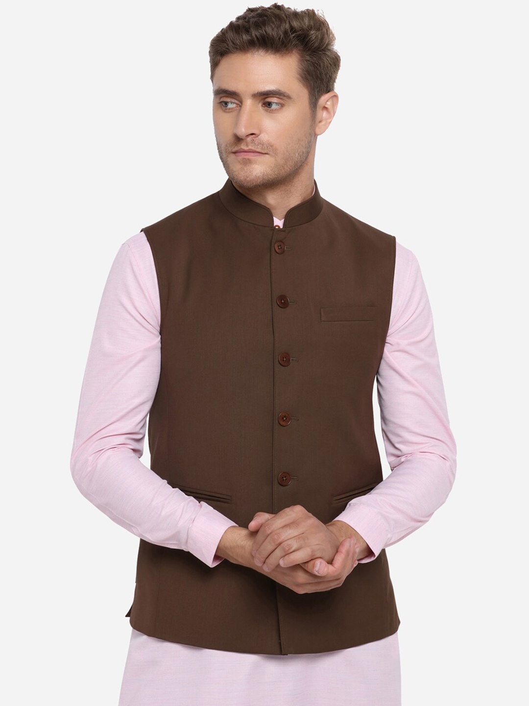 

JADE BLUE Men Brown Solid Modi Jacket