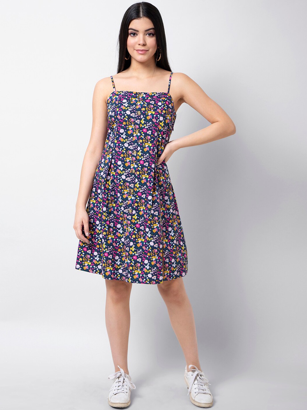 

FabAlley Women Blue Printed Fit and Flare Dress