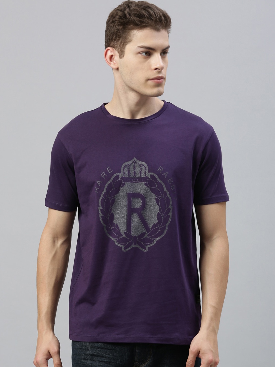 RARE RABBIT Men Rings-4 Slim Fit Solid Polo Collar T-Shirt, Purple