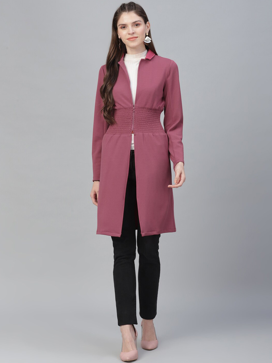 

Athena Women Mauve Self Design Lapel Shrug