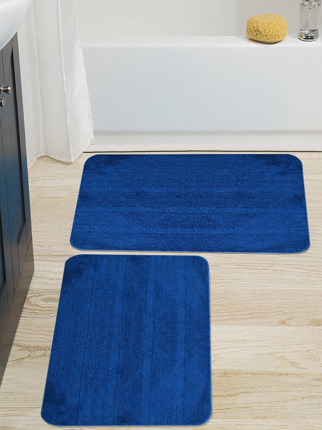 Saral Home Set Of 2 Blue Solid Anti-Skid Bath Rugs