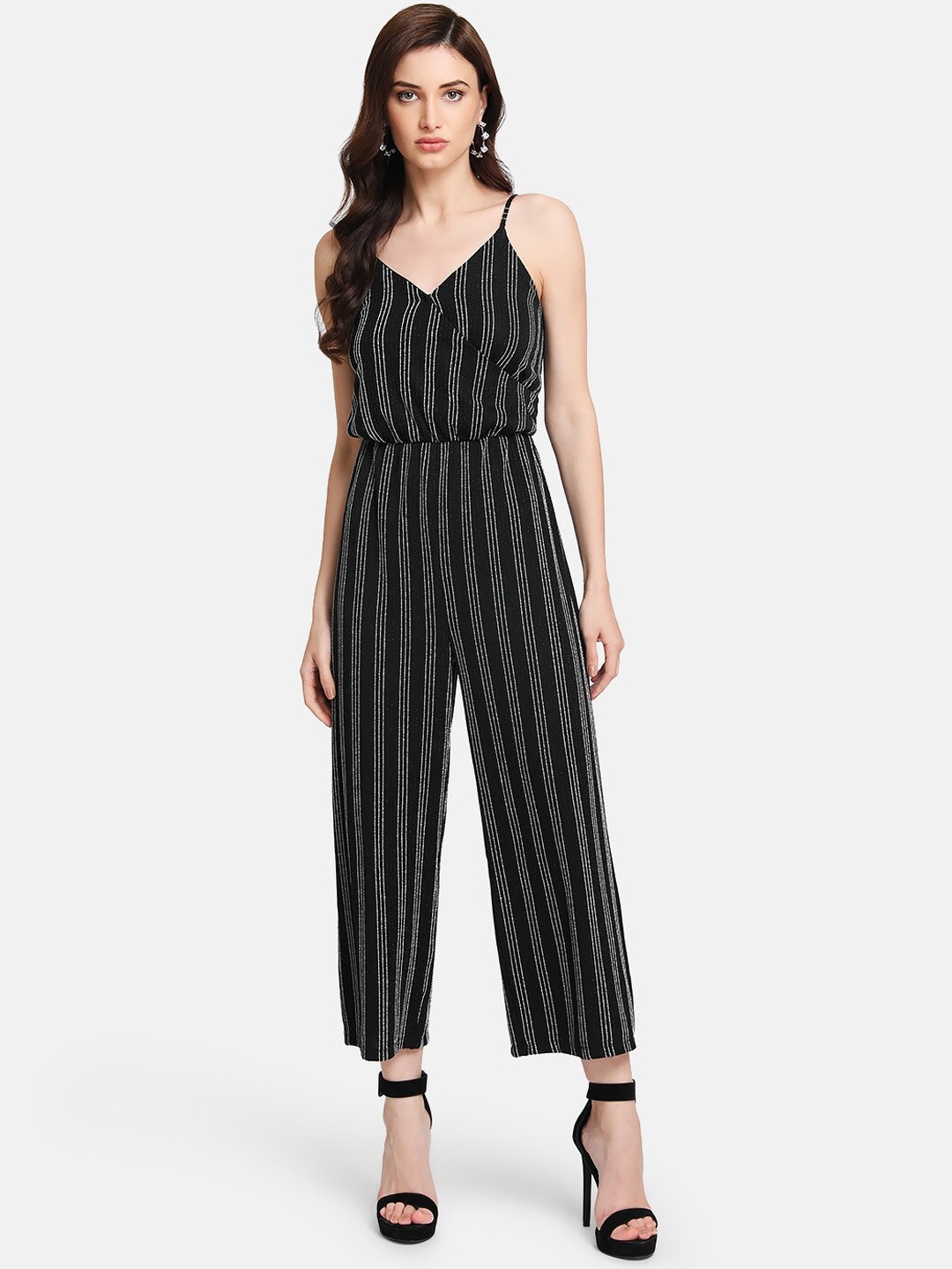 

Kazo Women Black & Grey Striped Basic Jumpsuit