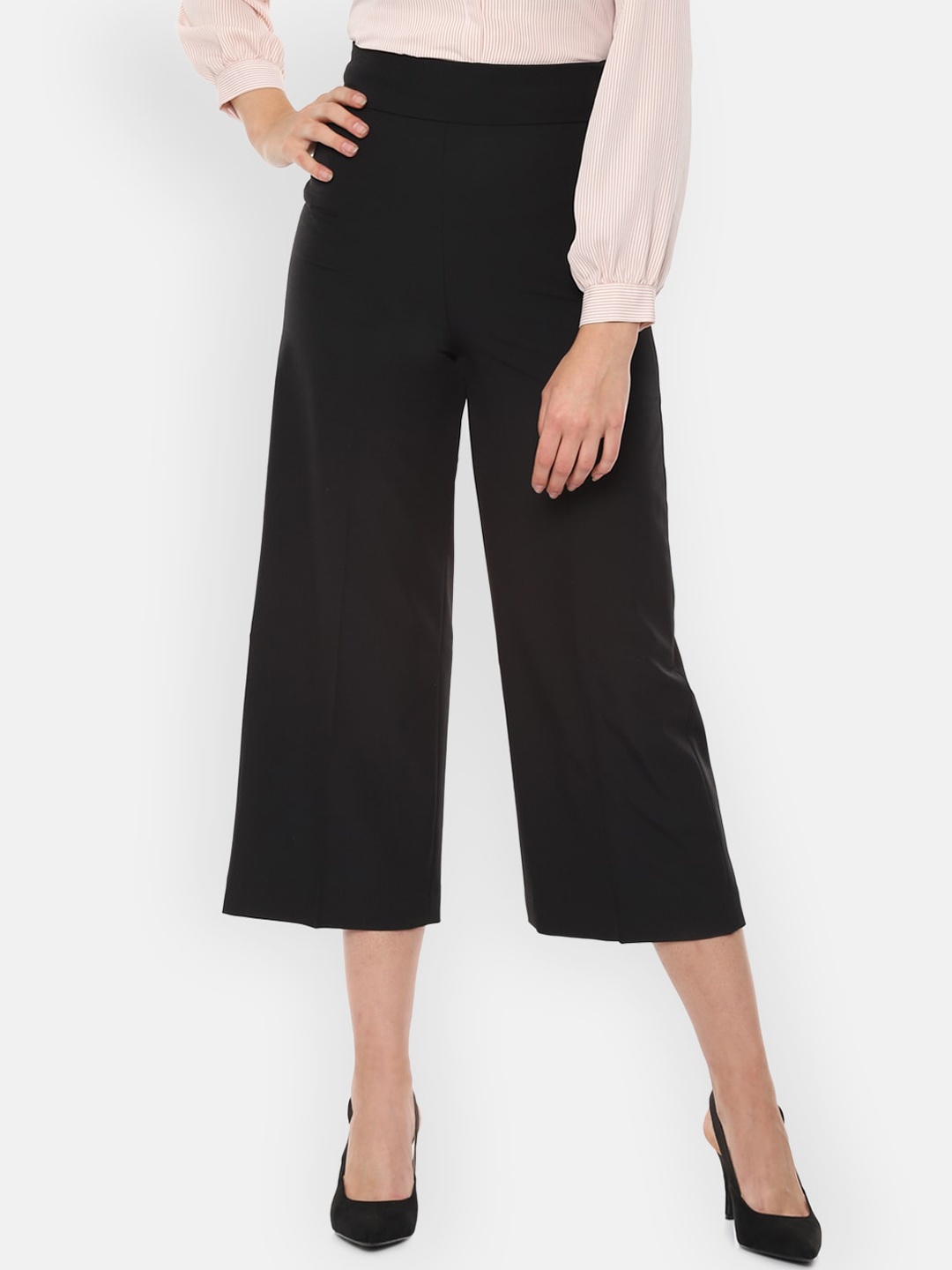 

Van Heusen Woman Women Black Regular Fit Solid Culottes