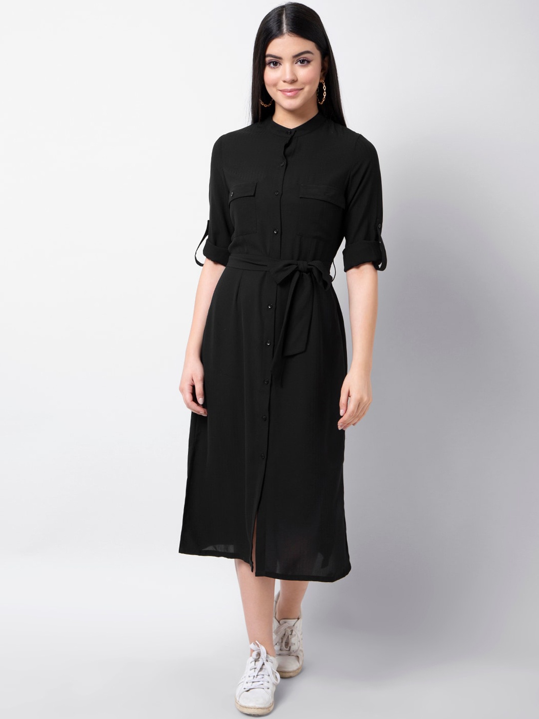 

FabAlley Women Black Solid Shirt Dress