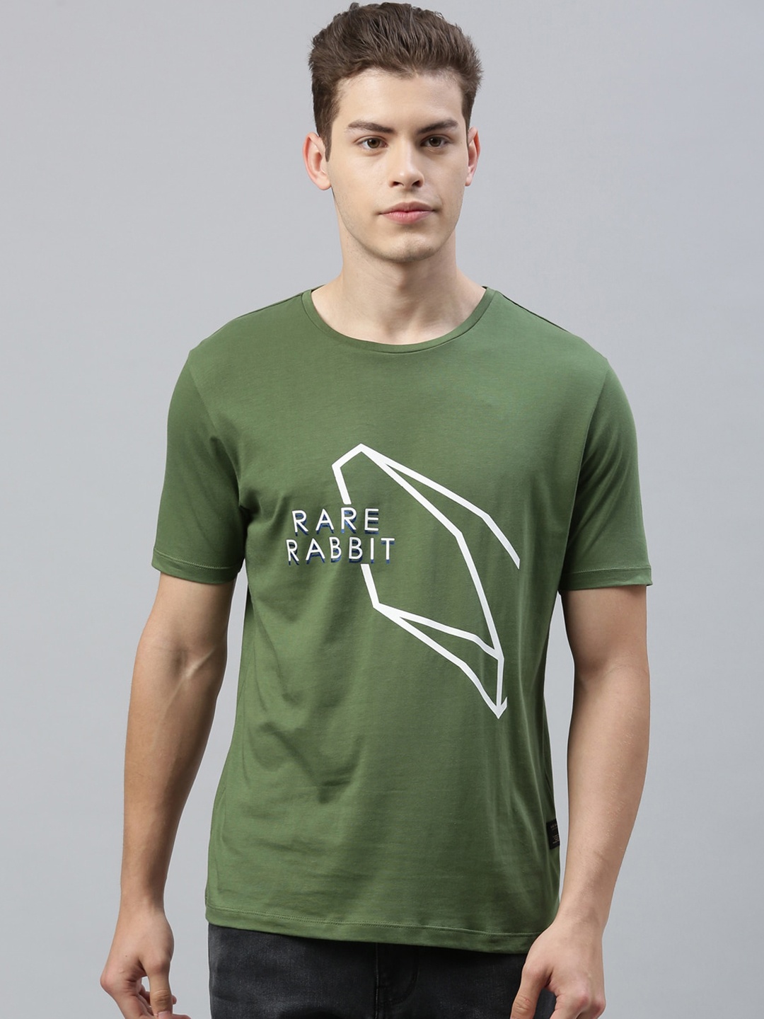 RARE RABBIT Men Rings-4 Slim Fit Solid Polo Collar T-Shirt, Green