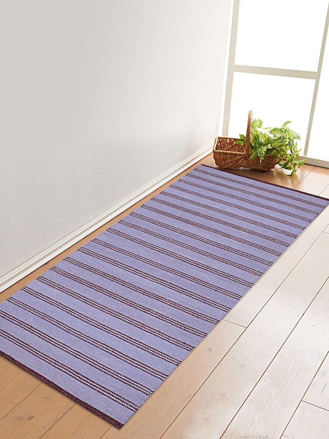 

Saral Home Maroon & Lavender Striped Anti-Skid Floor Rug