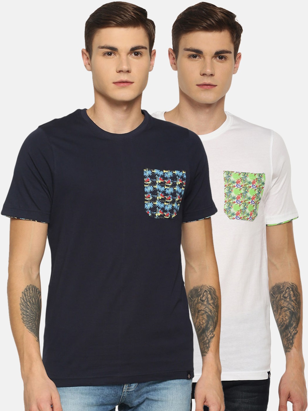 

Dollar Men Pack Of 2 Printed Round Neck T-shirts, Navy blue