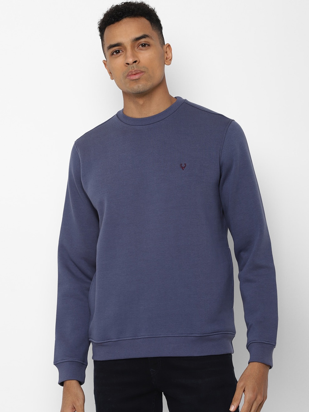 Allen Solly Men Navy Blue Solid Sweatshirt