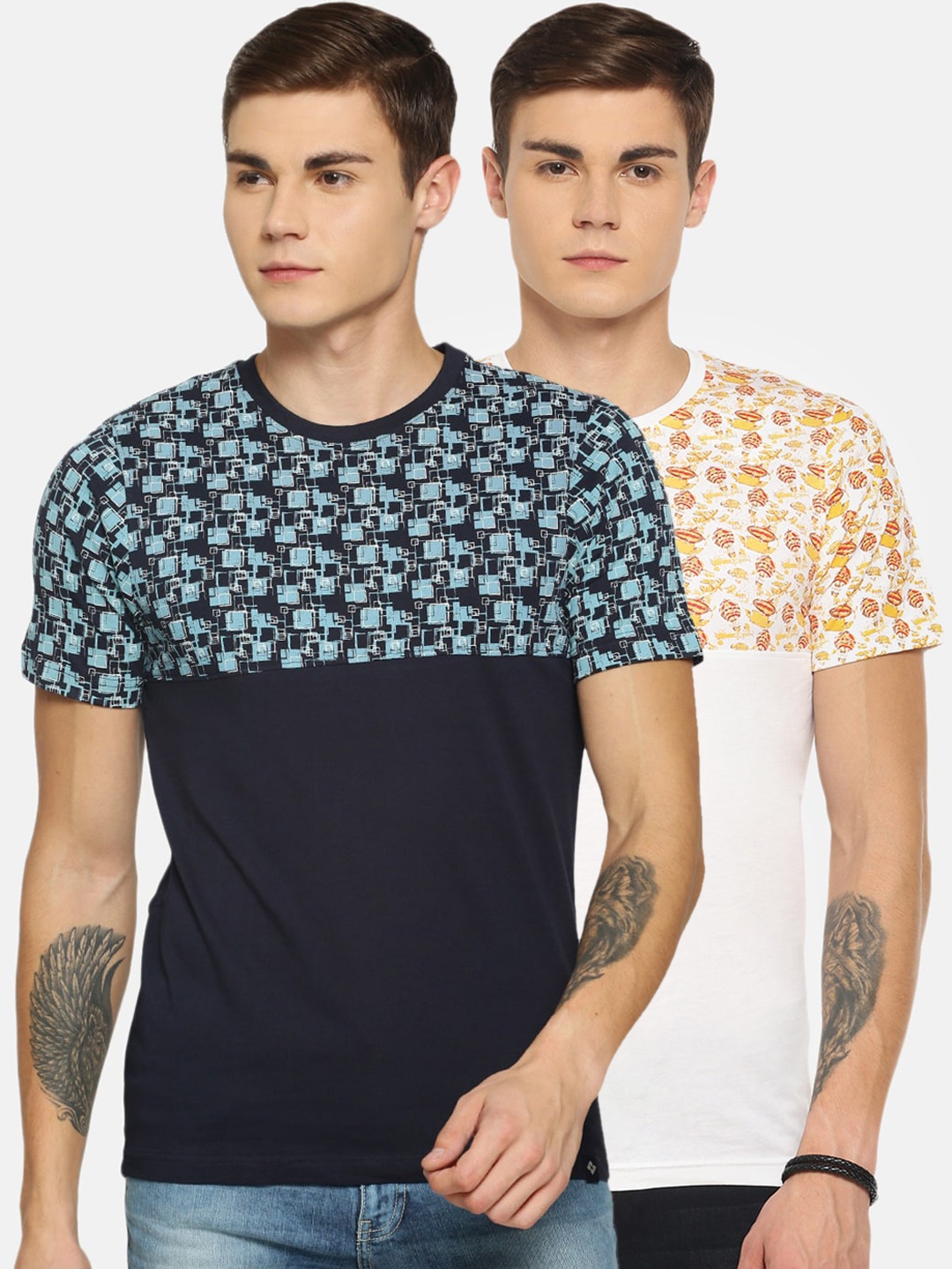 Dollar Men Pack Of 2 Printed Round Neck T-shirts, Navy blue