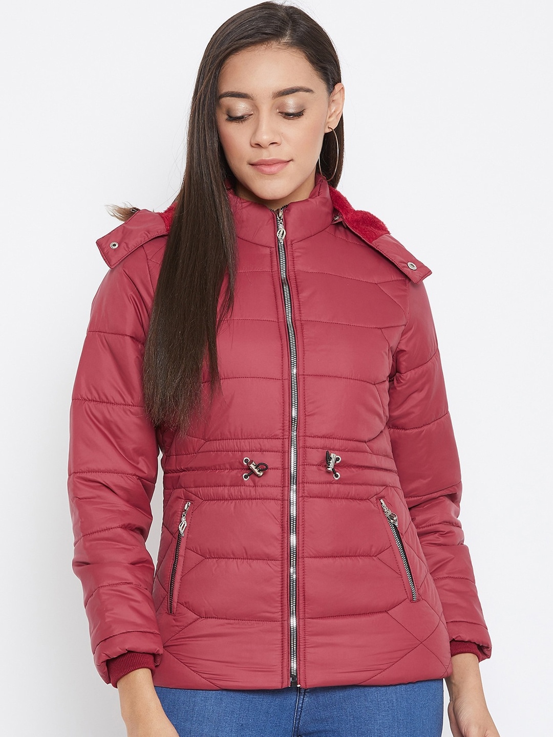 

Spirit Women Maroon Solid Windcheater Padded Jacket