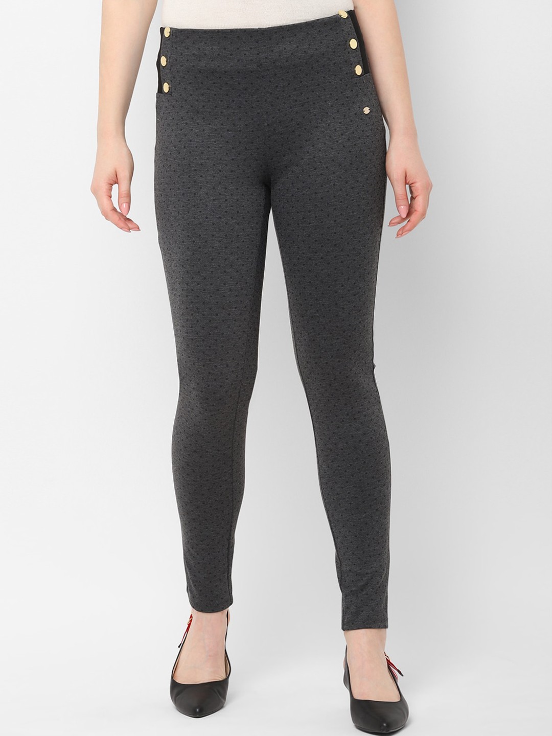 

Allen Solly Woman Grey Regular Fit Self Design Regular Trousers