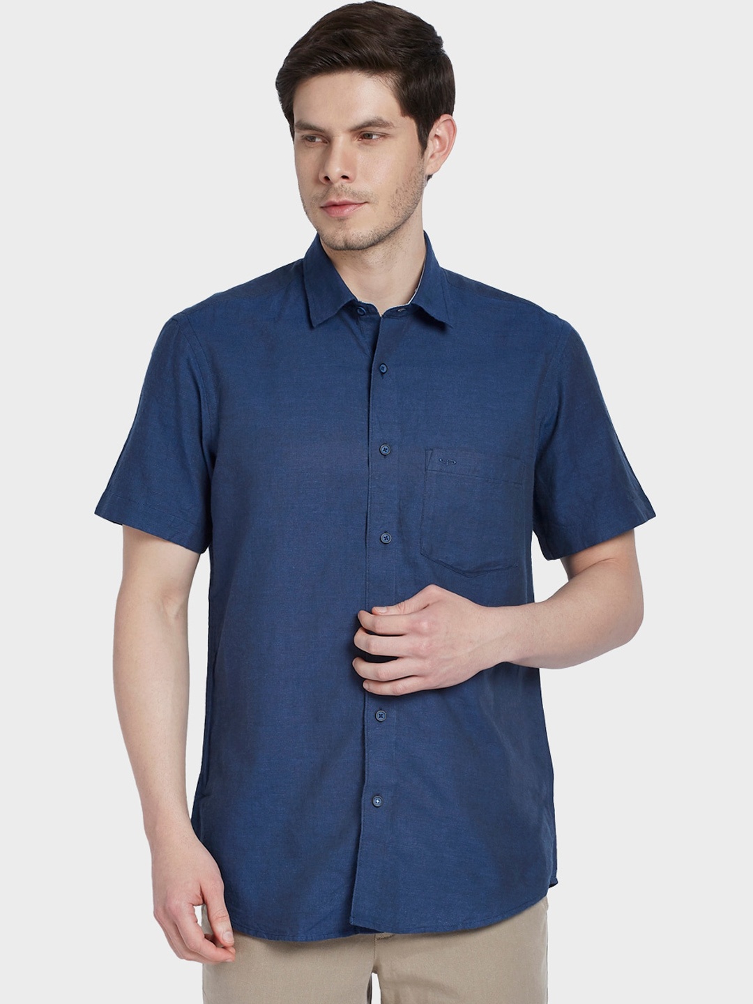 

ColorPlus Men Navy Blue Tailored Fit Solid Casual Shirt