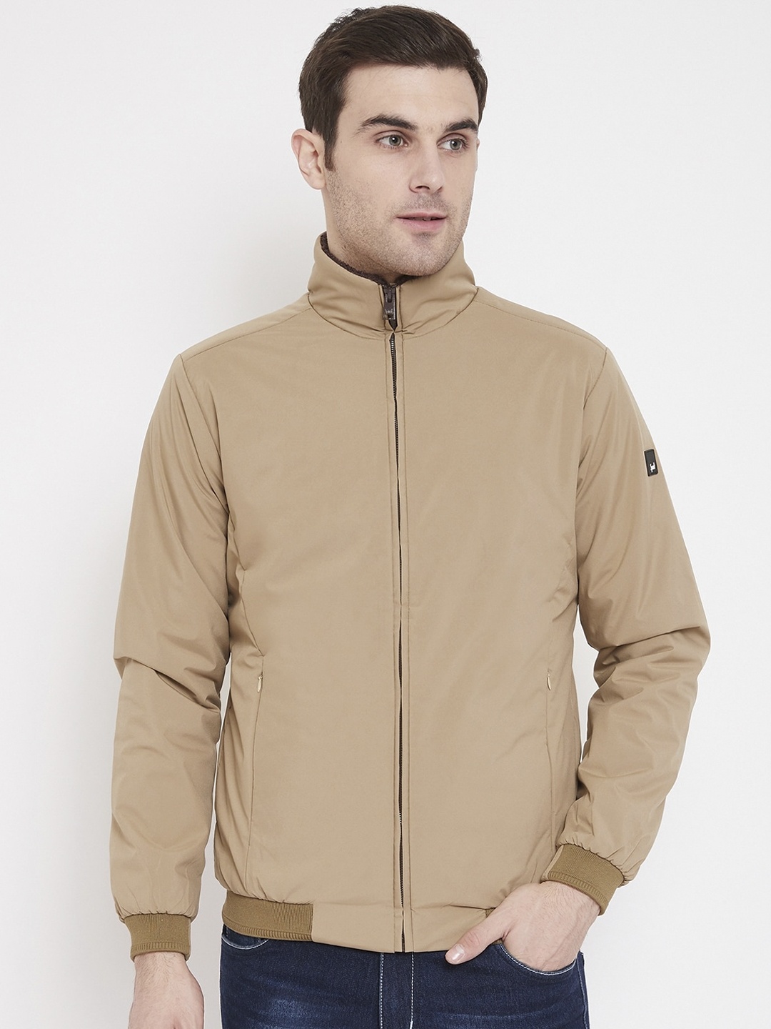Spirit Men Beige Solid Windcheater Padded Jacket