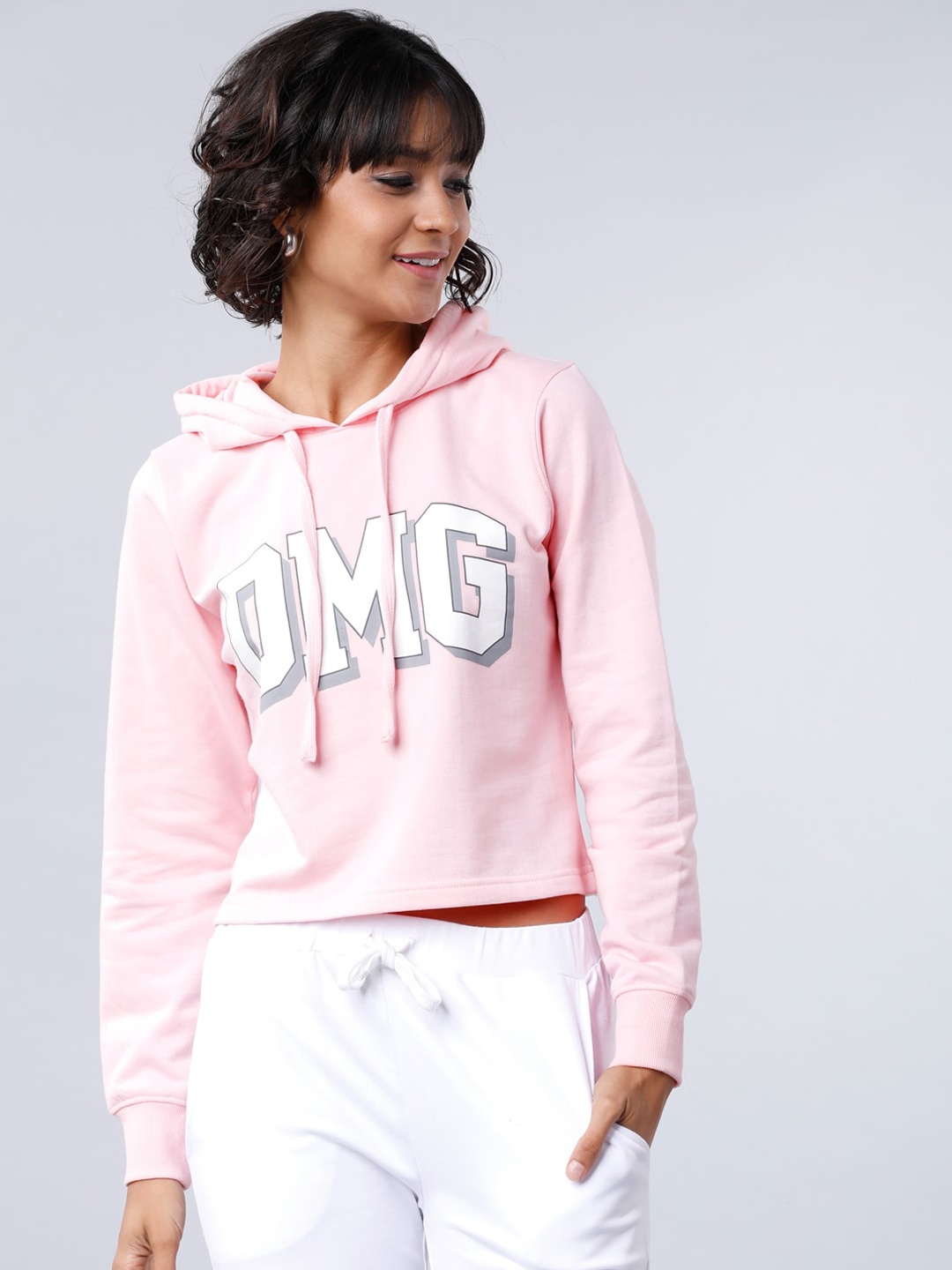 

Tokyo Talkies Women Pink Printed Hooded Sweatshirt