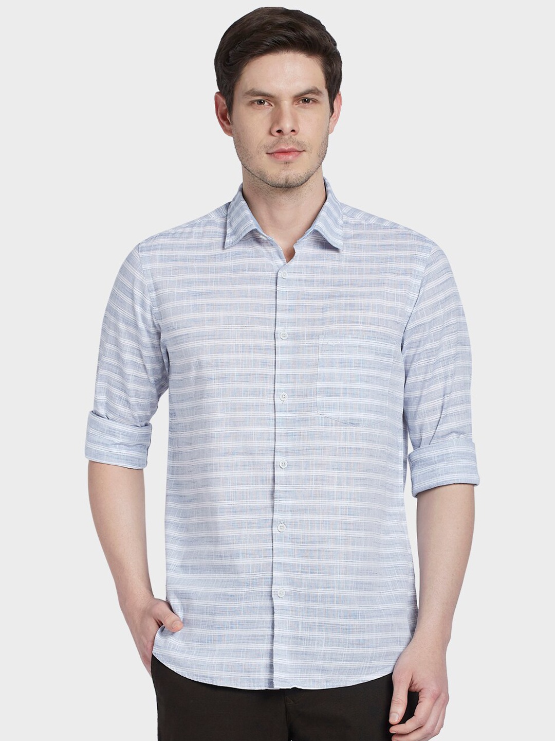 

ColorPlus Men Blue & White Tailored Fit Striped Casual Shirt