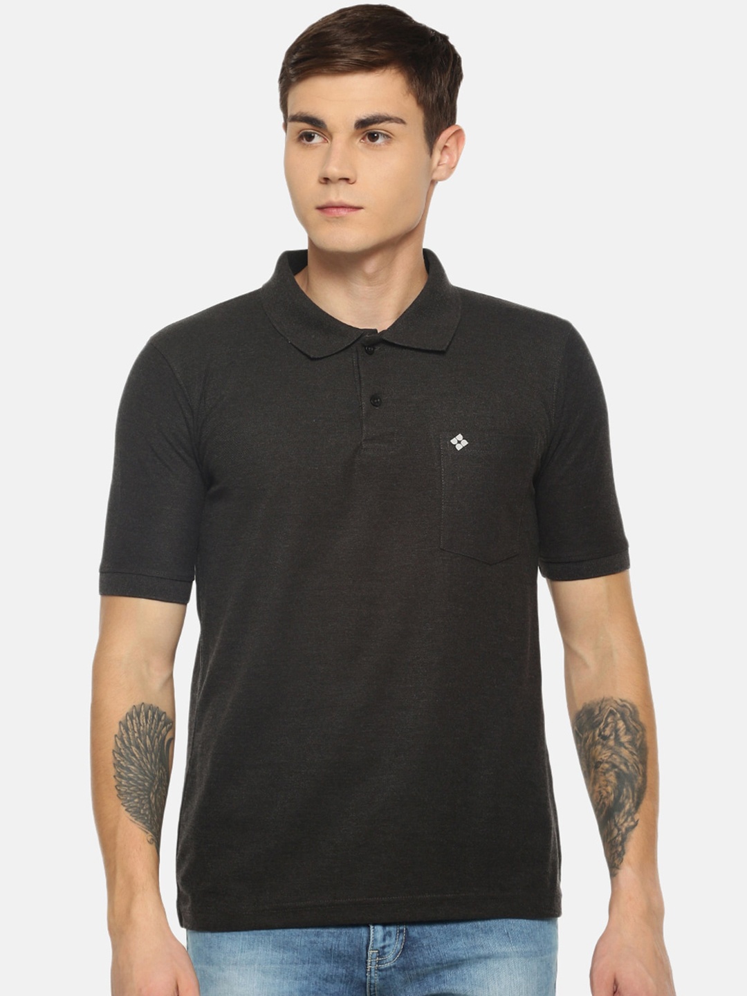 

Dollar Men Charcoal Grey Solid Polo Collar T-shirt