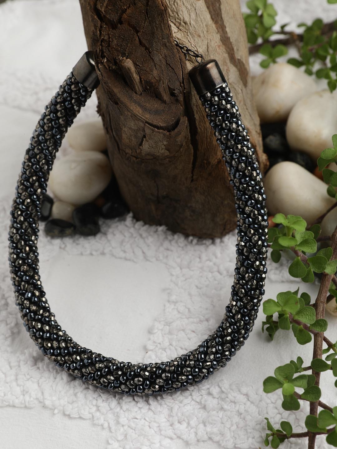 

STREET 9 Women Black Metal Beaded Necklace
