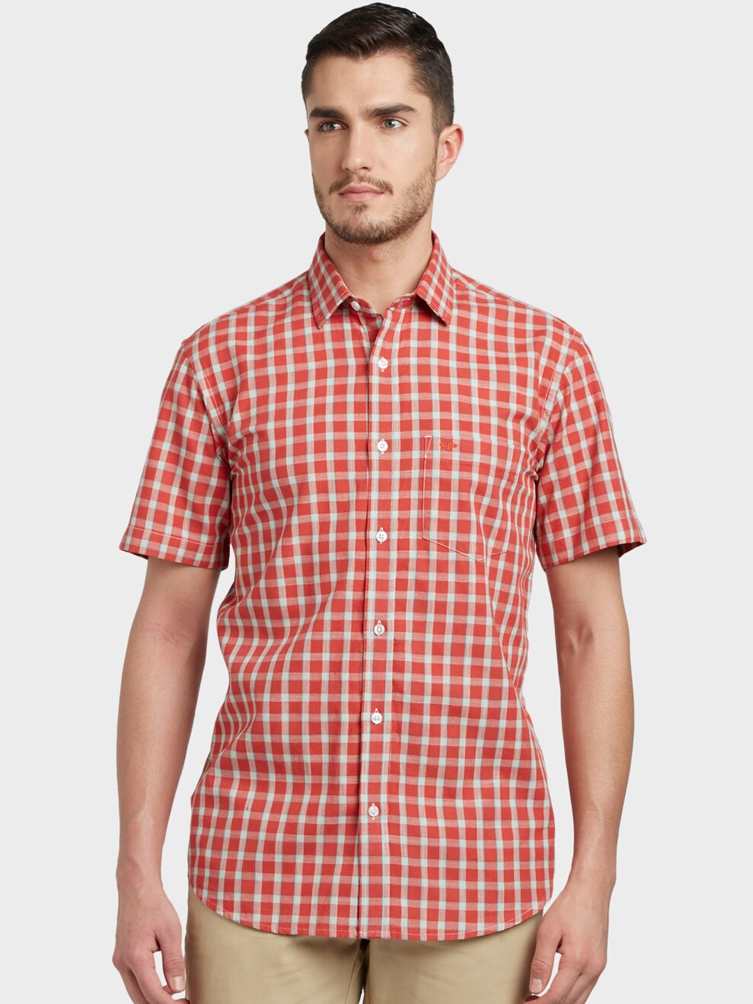 

ColorPlus Men Orange & Off-White Tailored Fit Checked Casual Shirt