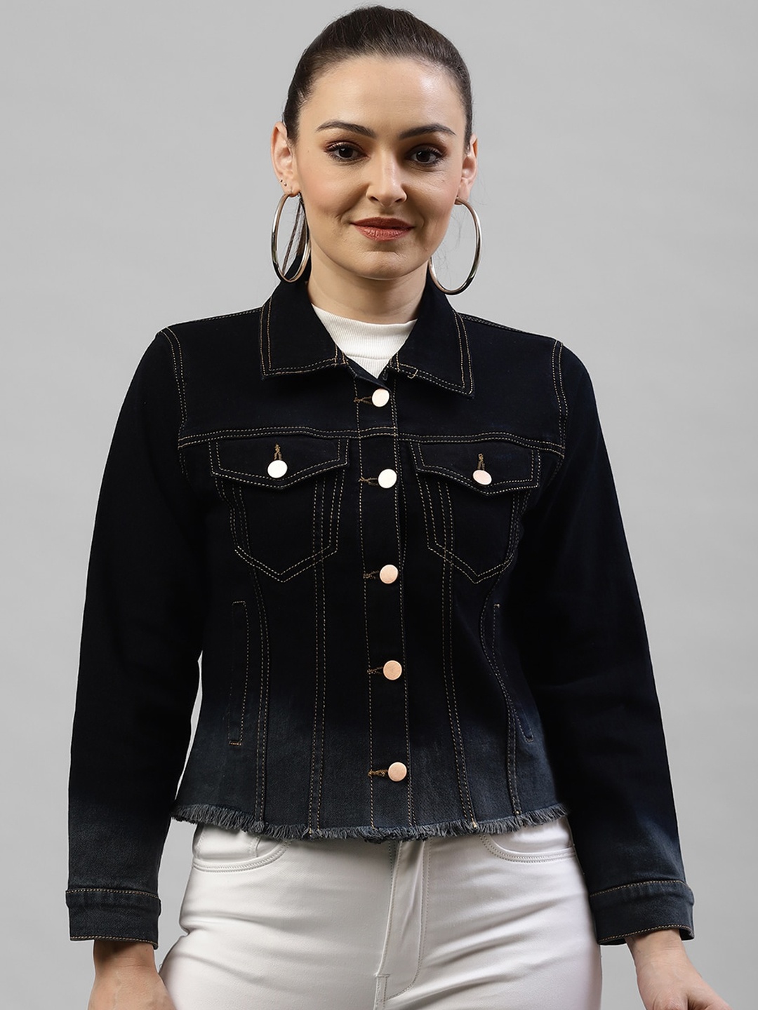 

KASSUALLY Women Black Solid Denim Jacket