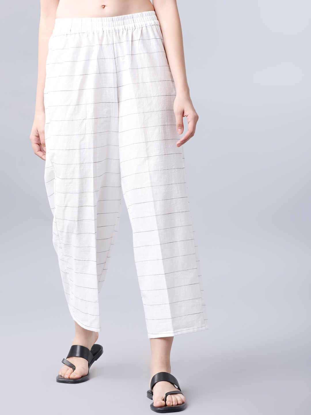 

Vishudh Women White & Black Checked Straight Palazzos