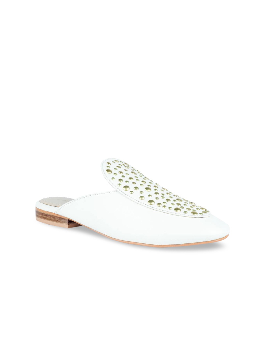 

London Rag Women White Muted Gold-Toned Embellished Mules