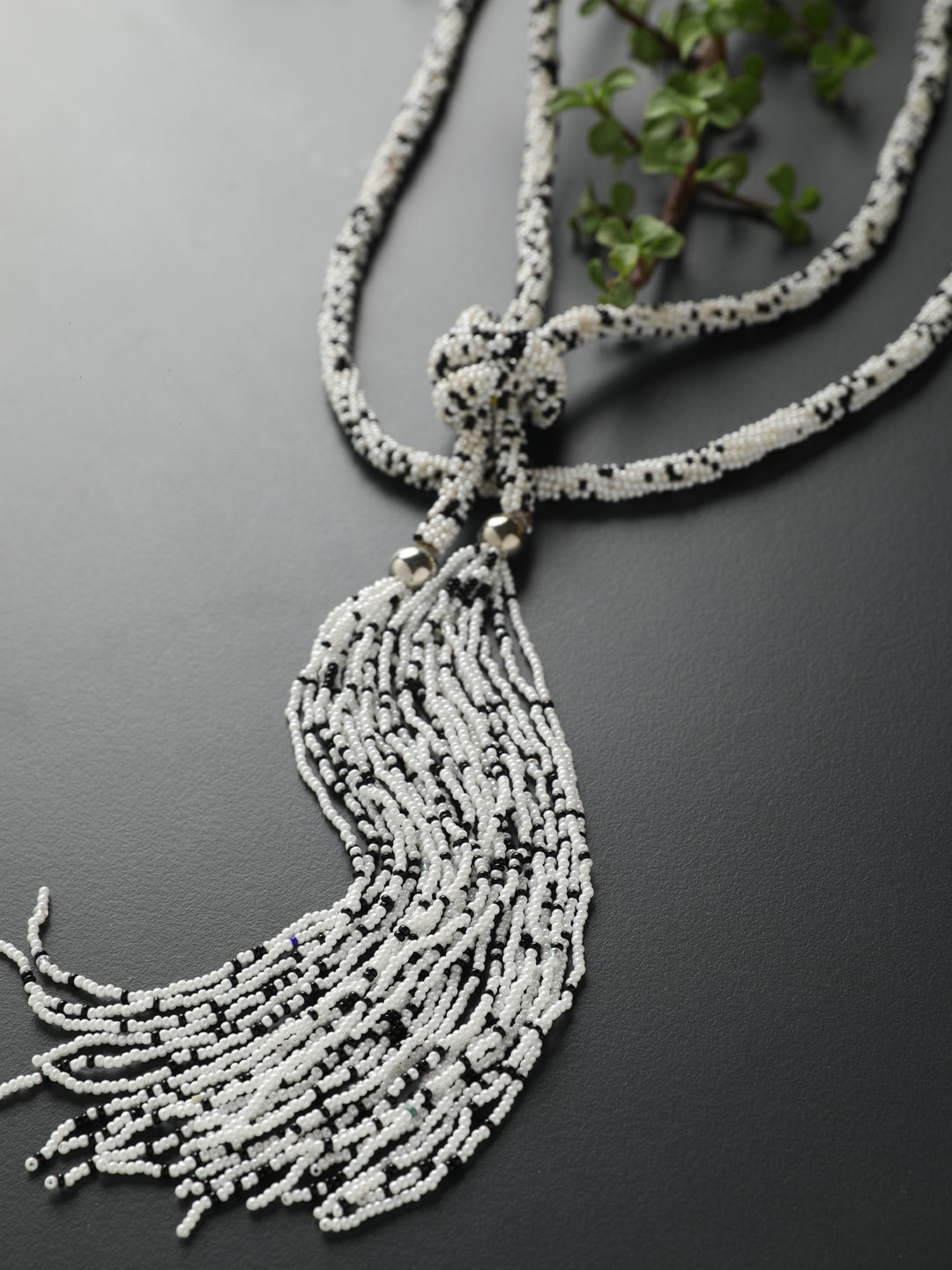 

STREET 9 Black & White Beaded Tussell Necklace