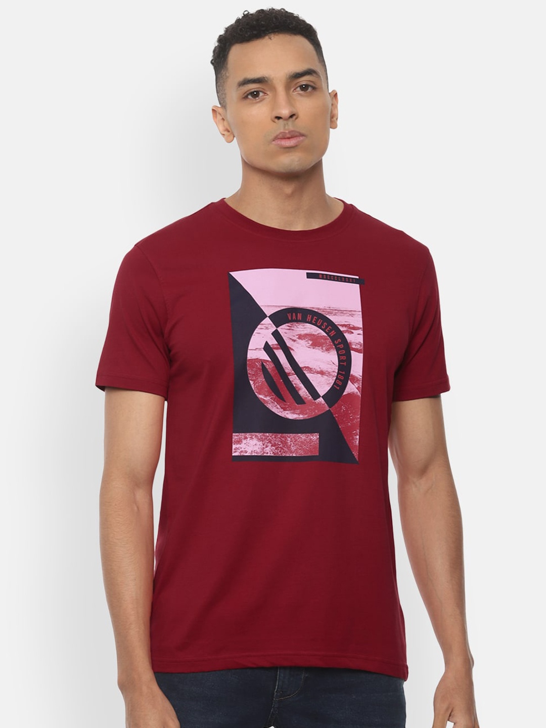 

Van Heusen Sport Men Maroon Printed Round Neck T-shirt